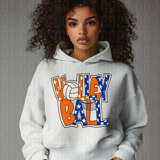 Volleyball Word Art Royal Blue Orange DTF Transfer