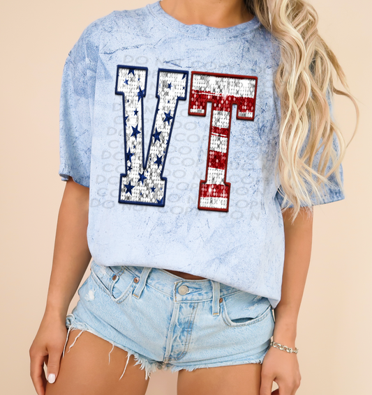 VT Patriotic Sequined Faux State DTF Transfer