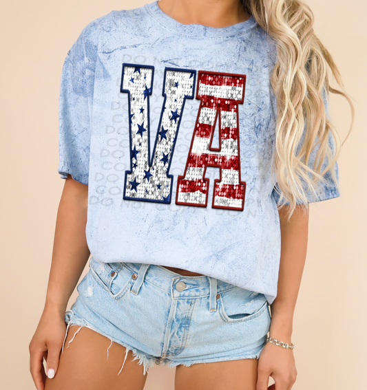 VA Patriotic Sequined Faux State DTF Transfer