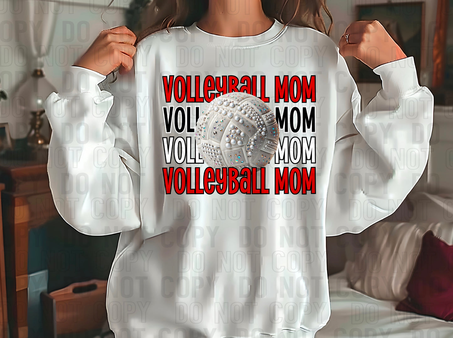 Volleyball Mom Rhinestone Red Black White DTF Transfer