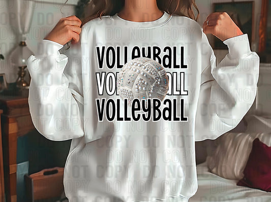 Volleyball Rhinestone Black White DTF Transfer