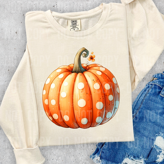 Watercolor Polka Dot Pumpkin DTF Transfer