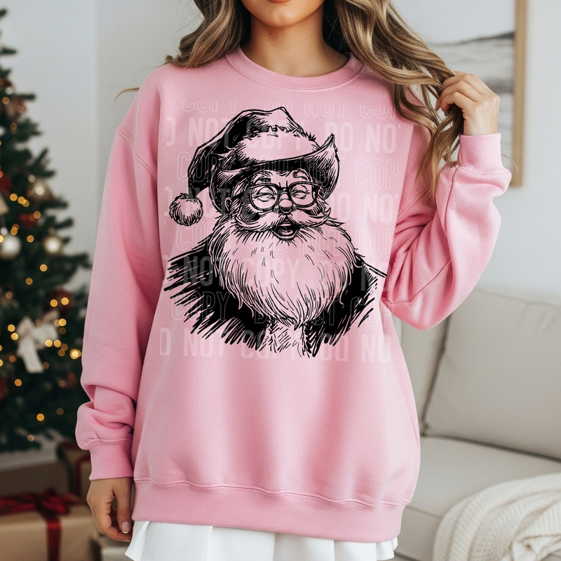 Western Santa Sketch Black DTF Transfer