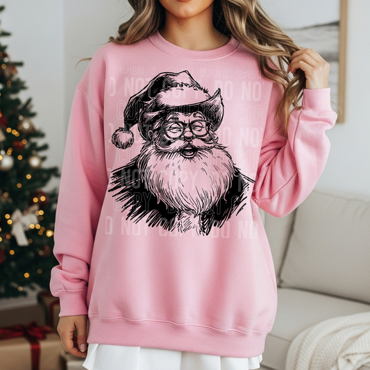 Western Santa Sketch Black DTF Transfer