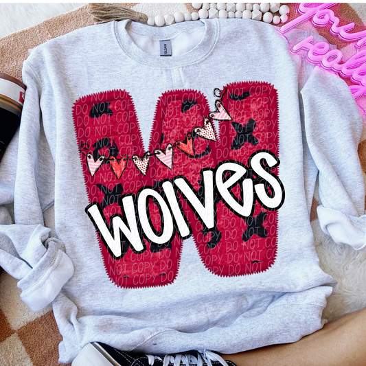 Wolves Valentine School Spirit DTF Transfer