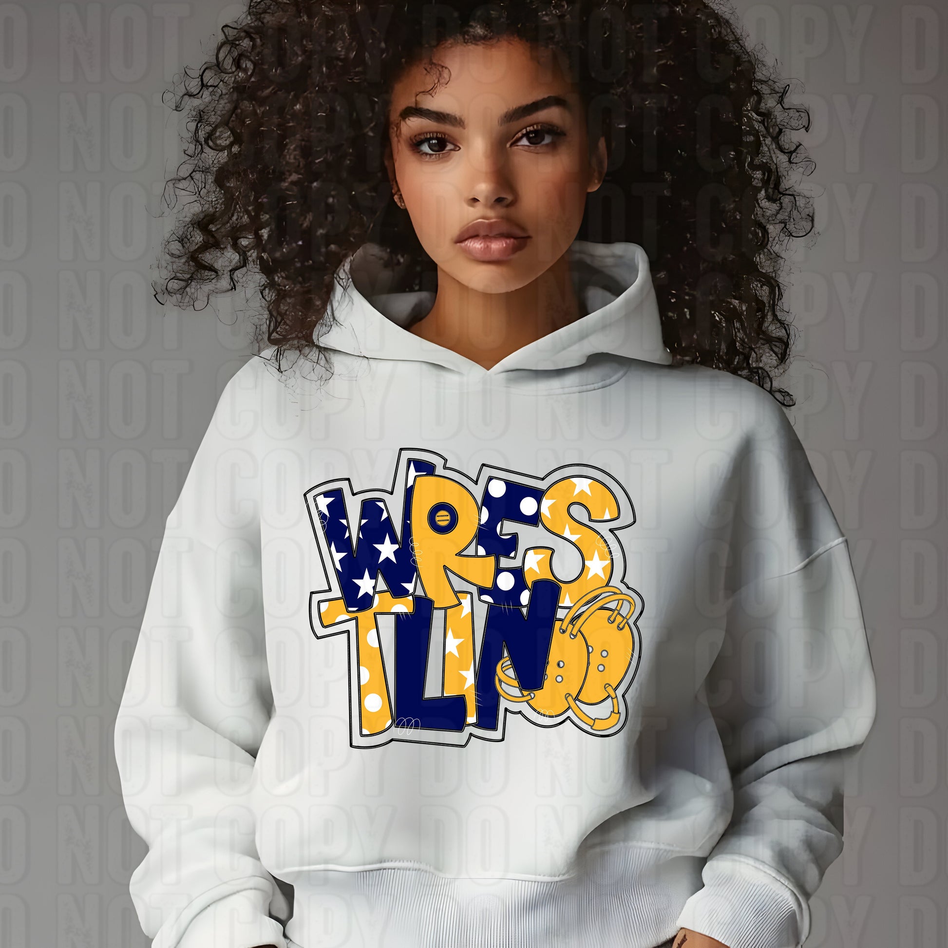 Wrestling Word Art Navy Yellow DTF Transfer