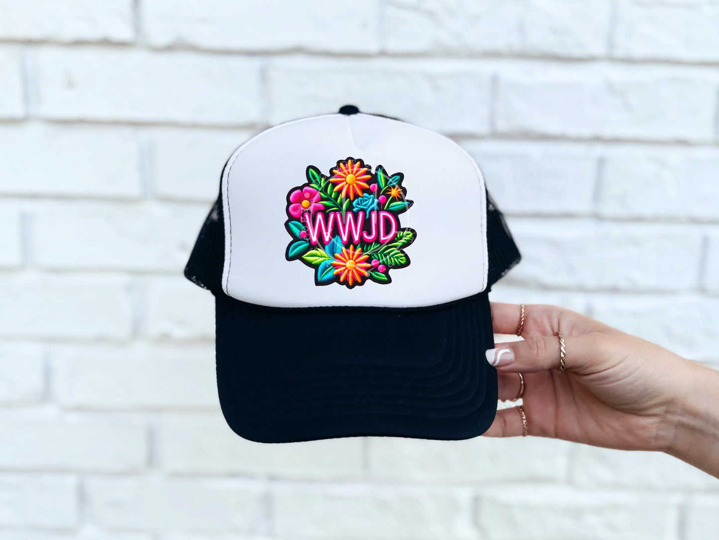 WWJD Floral Hat Patch DTF Transfer