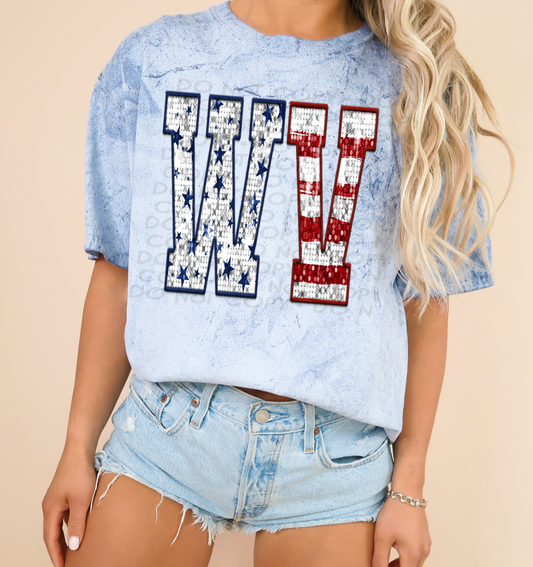 WV Patriotic Sequined Faux State DTF Transfer