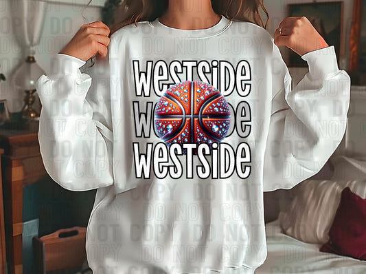 Westside Rhinestone Basketball White Grey DTF Transfer