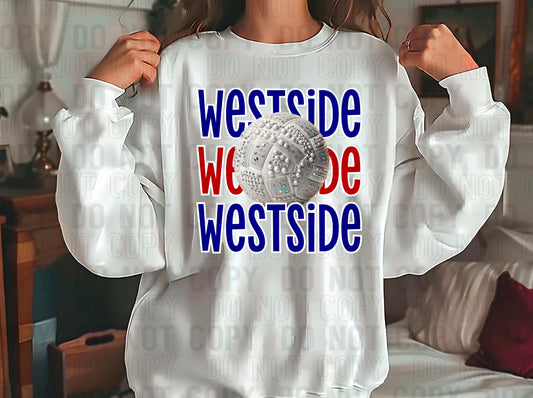 Westside Rhinestone Volleyball Royal Blue Red DTF Transfer