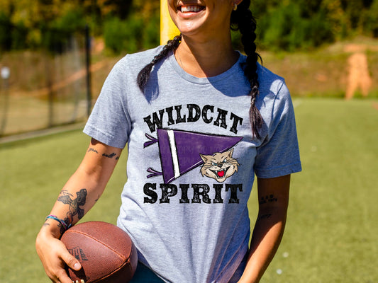 Wildcat Spirit Pennant Mascot Purple DTF Transfer