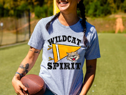 Wildcat Spirit Pennant Mascot Yellow DTF Transfer