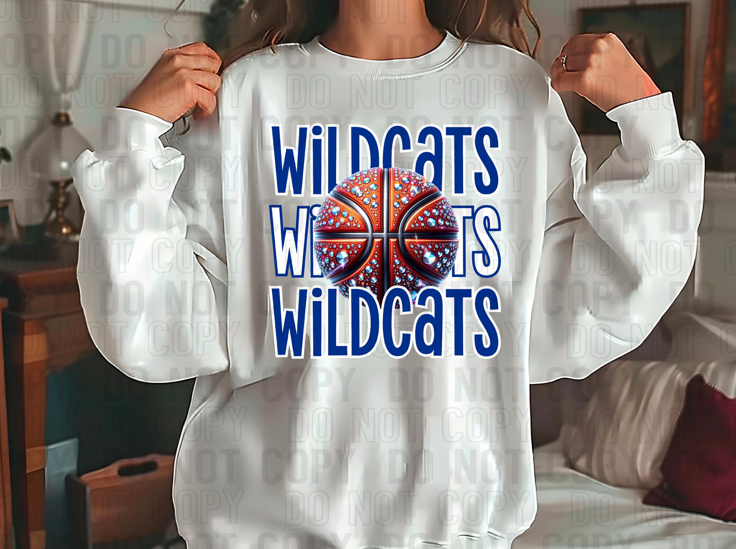 Wildcats Rhinestone Basketball Navy Blue White DTF Transfer