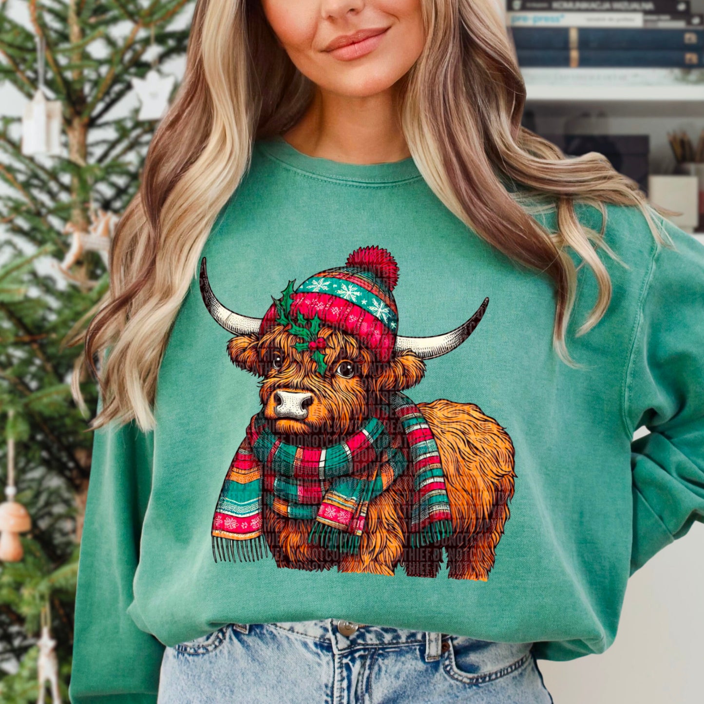 Winter Highland Cow With Hat & Scarf DTF Transfer