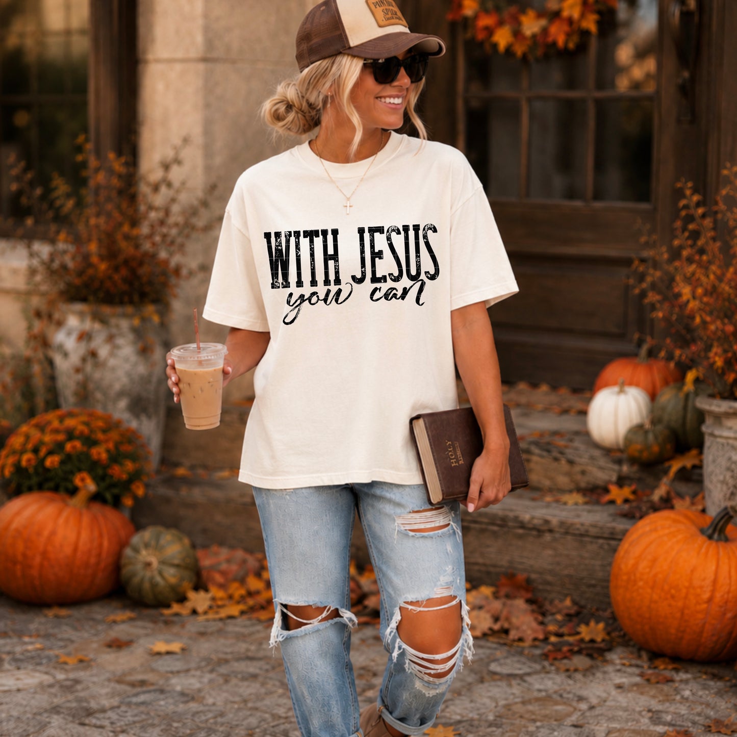 With Jesus You Can Black Font DTF Transfer