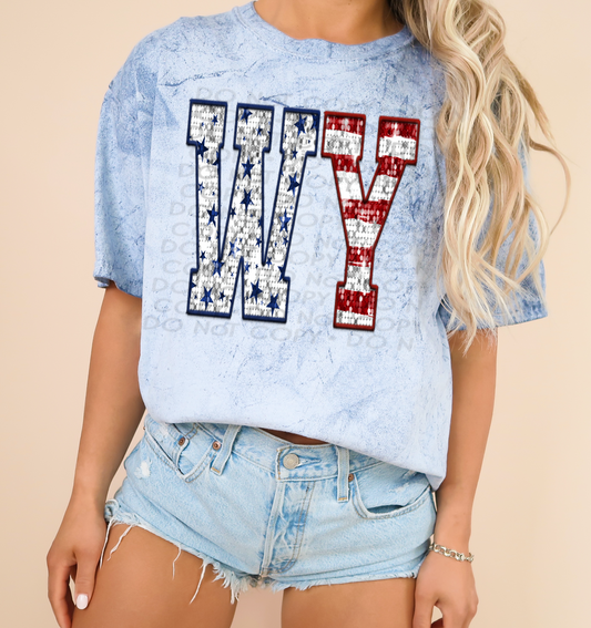WY Patriotic Sequined Faux State DTF Transfer