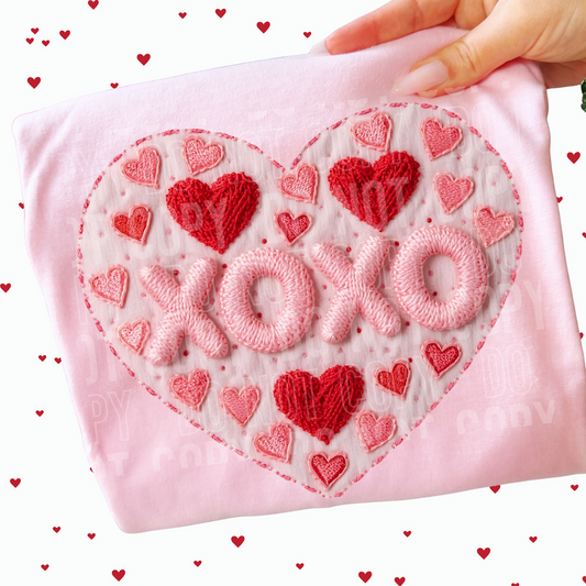 Xoxo Heart Embroidery Faux DTF Transfer