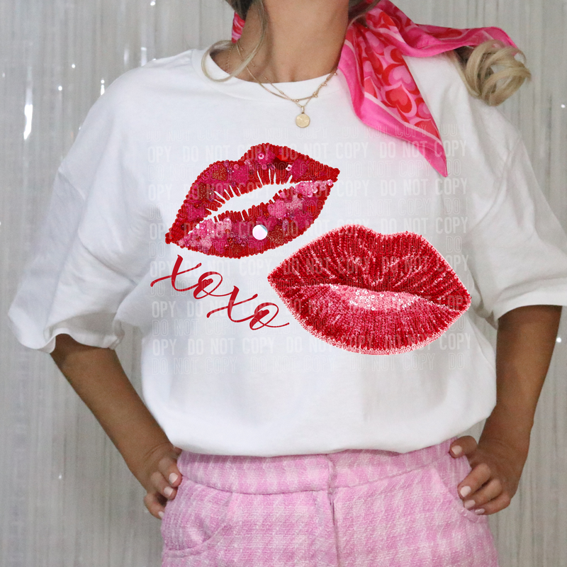 Xoxo Lips Yarn & Sequin Faux DTF Transfer