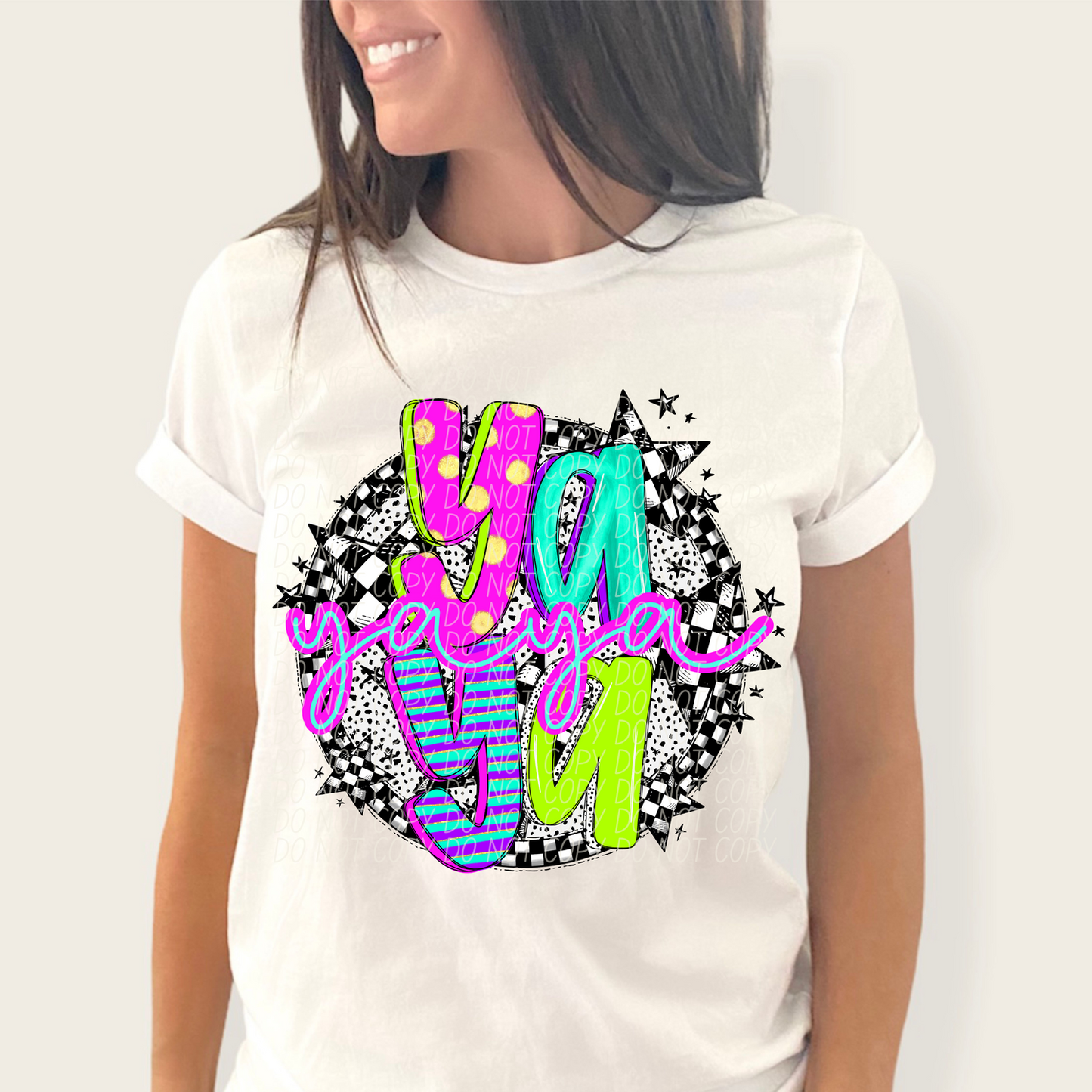 Yaya Neon Checker DTF Transfer