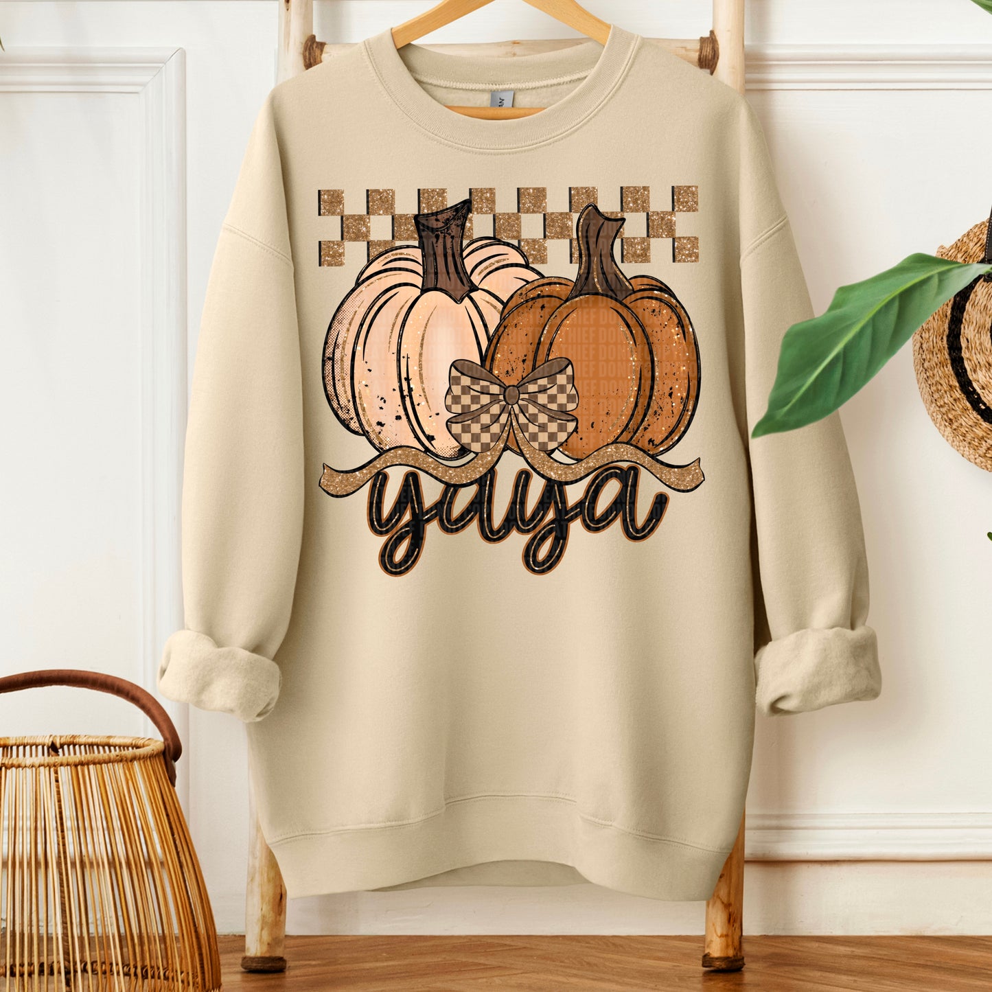 Yaya Fall Checkered Glitter Pumpkin DTF Transfer
