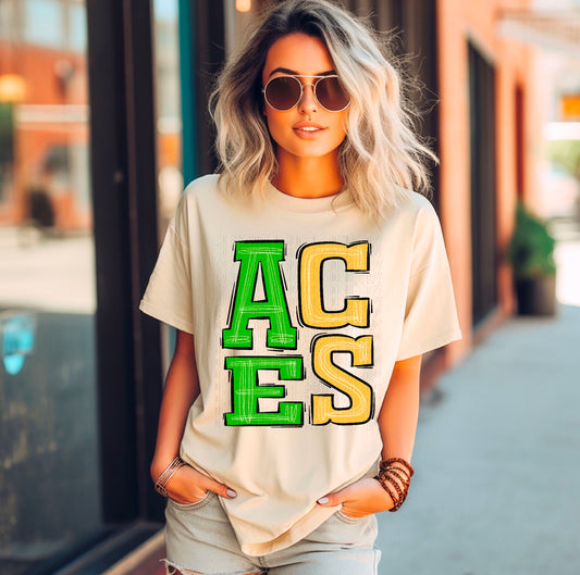 Aces Bright Green/Yellow DTF Transfer