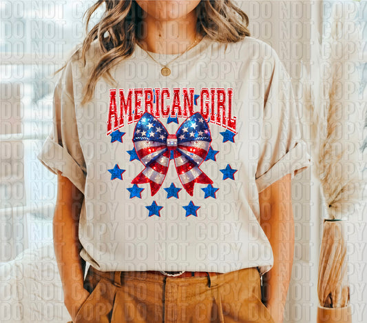 American Girl Sequined Faux Embroidery DTF Transfer