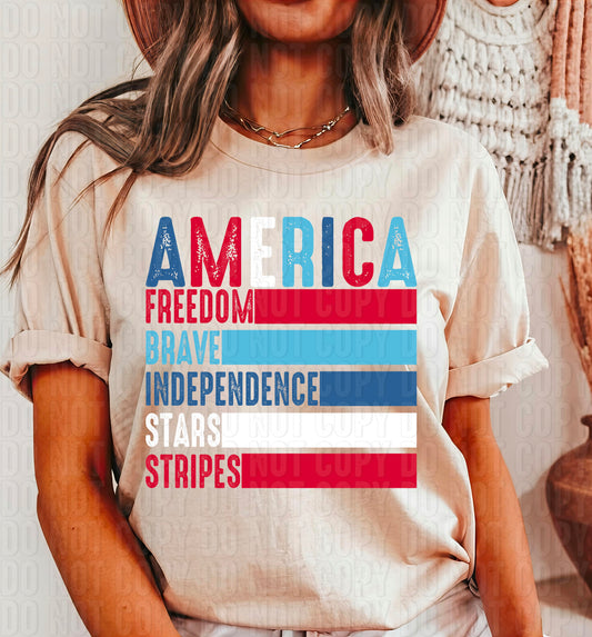 America Stacked Distressed DTF Transfer