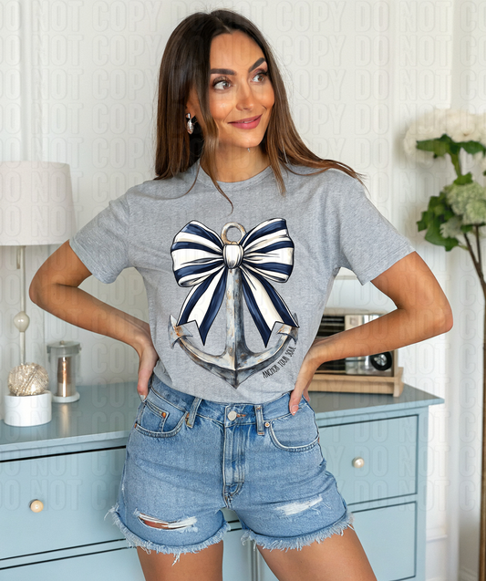 Navy White Striped Coquette Anchor DTF Transfer