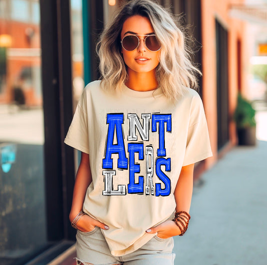 Antlers Royal Blue/White DTF Transfer