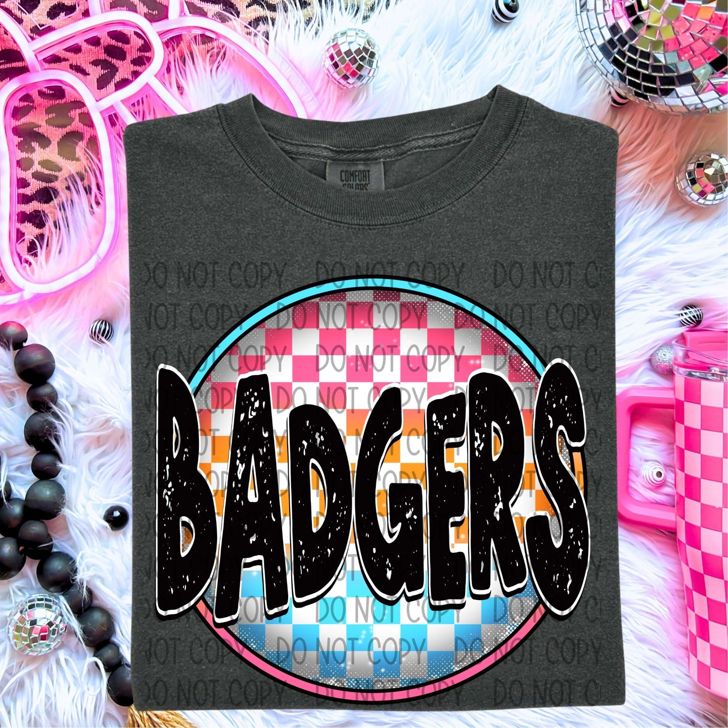 Neon Checkered Mascots DTF Transfer