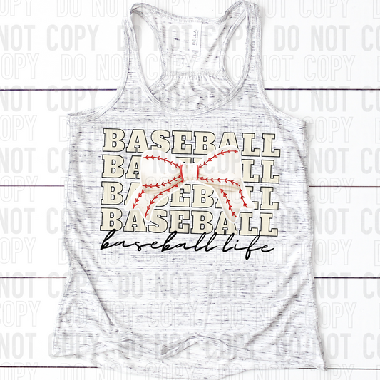 Baseball Life Stacked Bow DTF Transfer