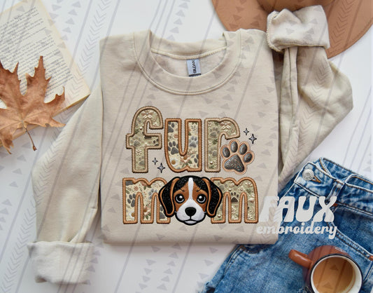 Beagle Fur Mom Embroidery Faux DTF Transfer