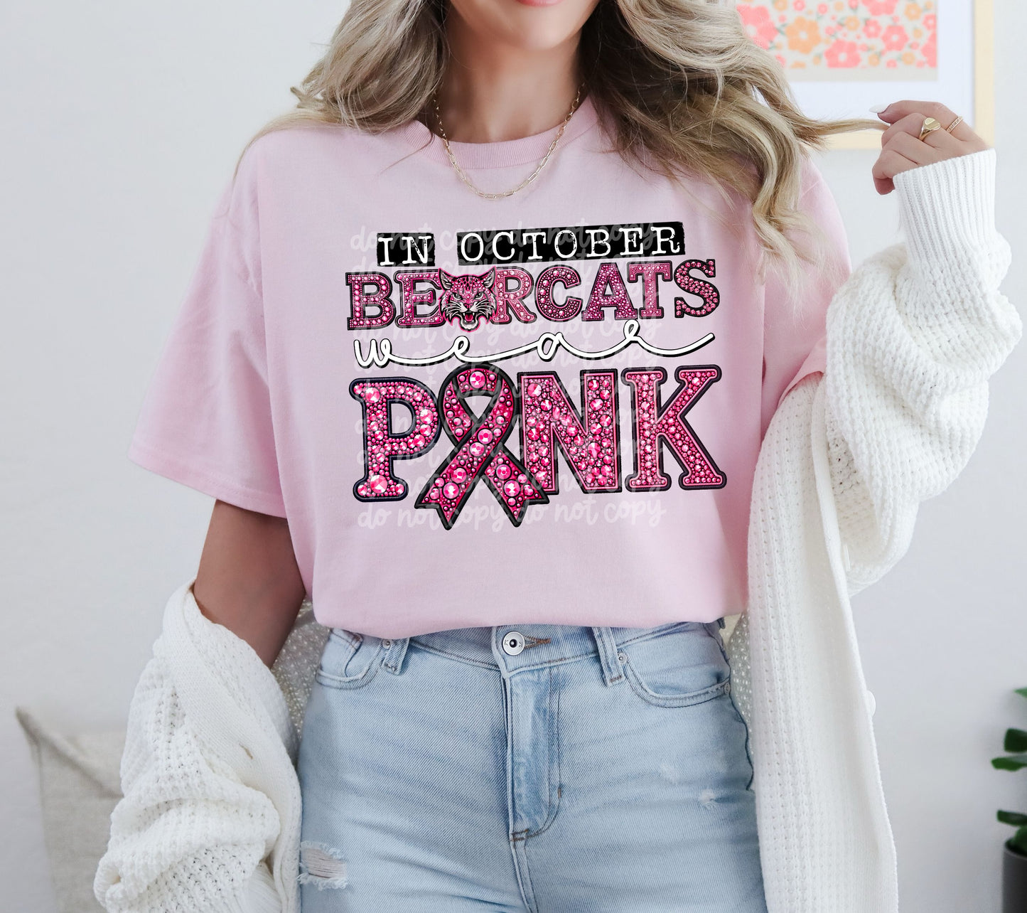 In October Bearcats Wear Pink Mascot DTF Transfer