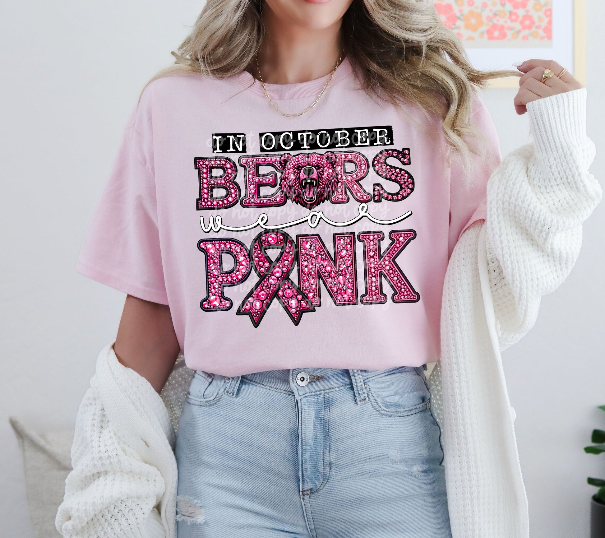 In October Bears Wear Pink Mascot DTF Transfer