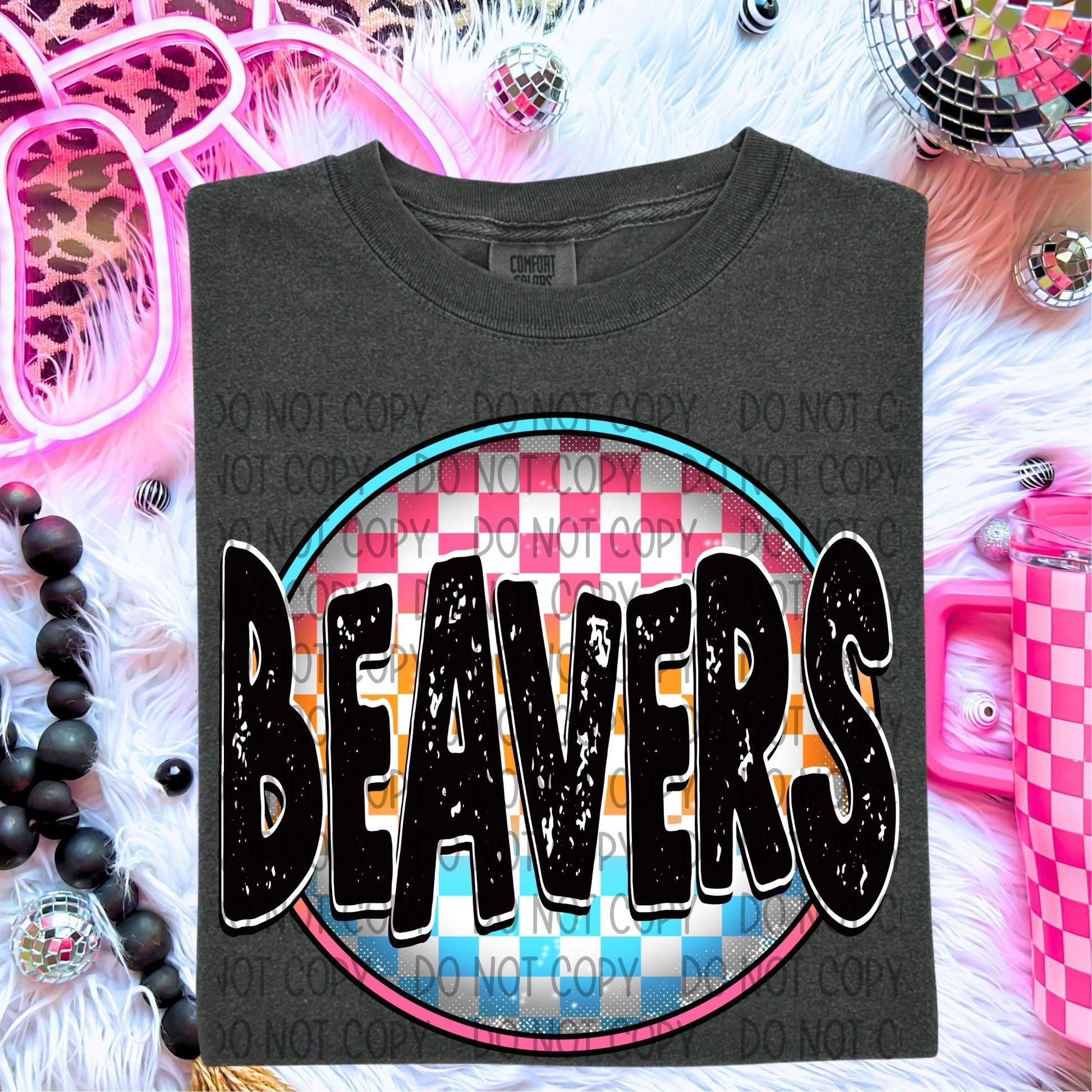 Neon Checkered Mascots DTF Transfer