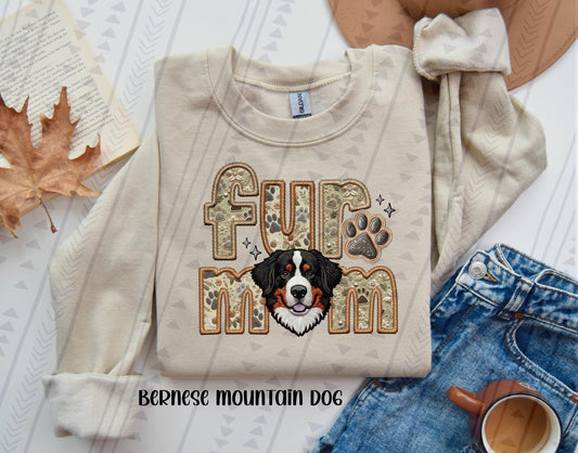 Bernese Mountain Fur Mom Embroidery Faux DTF Transfer