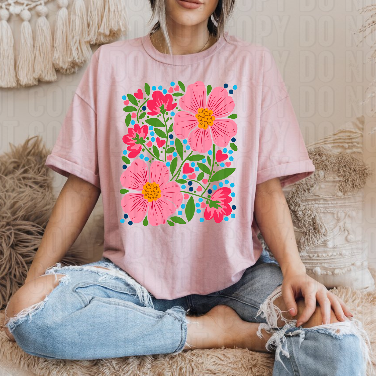 Bright & Bold Boho Floral Art DTF Transfer