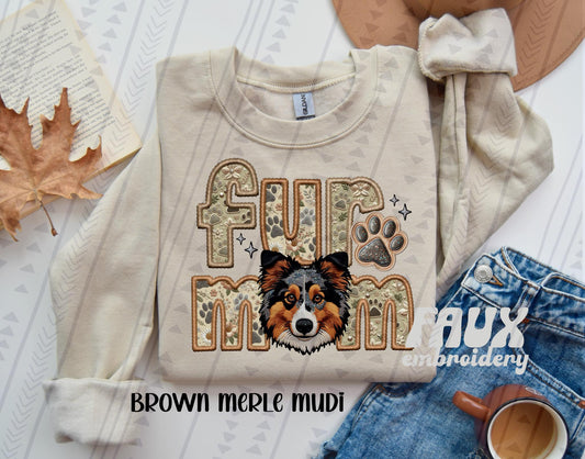 Brown Merle Mudi Fur Mom Embroidery Faux DTF Transfer