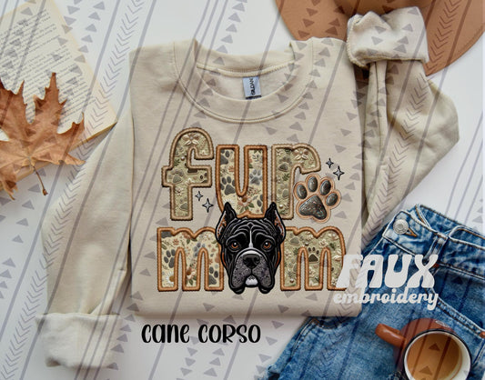 Cane Corso Black Fur Mom Embroidery Faux DTF Transfer
