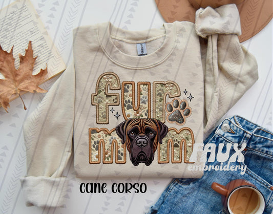 Cane Corso Brown Fur Mom Embroidery Faux DTF Transfer