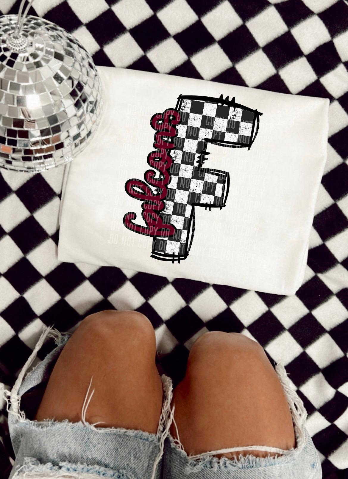 Falcons Maroon Checkered Alpha Side DTF Transfer