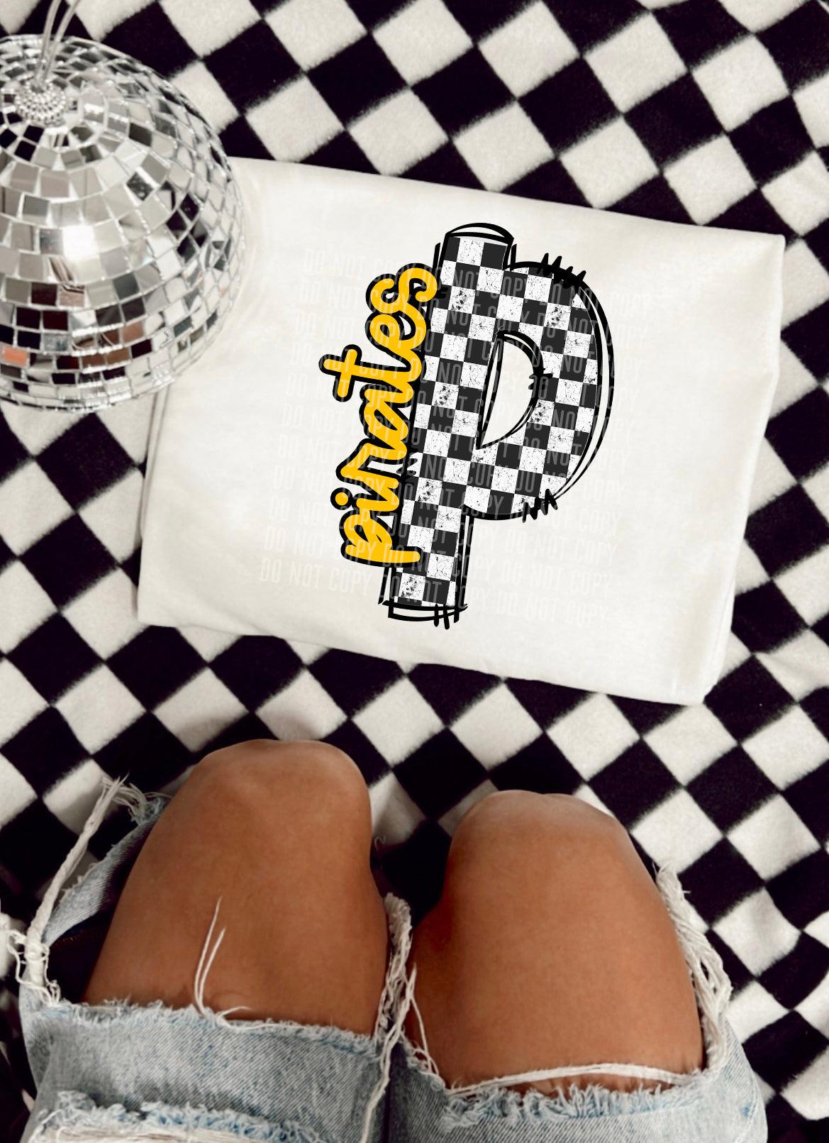 Pirates Yellow Checkered Alpha Side DTF Transfer