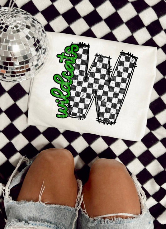 Wildcats Green Checkered Alpha Side DTF Transfer