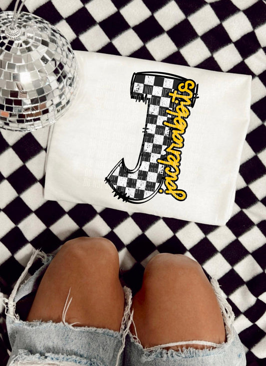 Jackrabbits Yellow Checkered Alpha Side DTF Transfer
