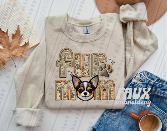 Chihuahua Fur Mom Embroidery Faux DTF Transfer