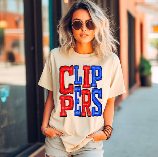 Clippers Red/Royal Blue DTF Transfer