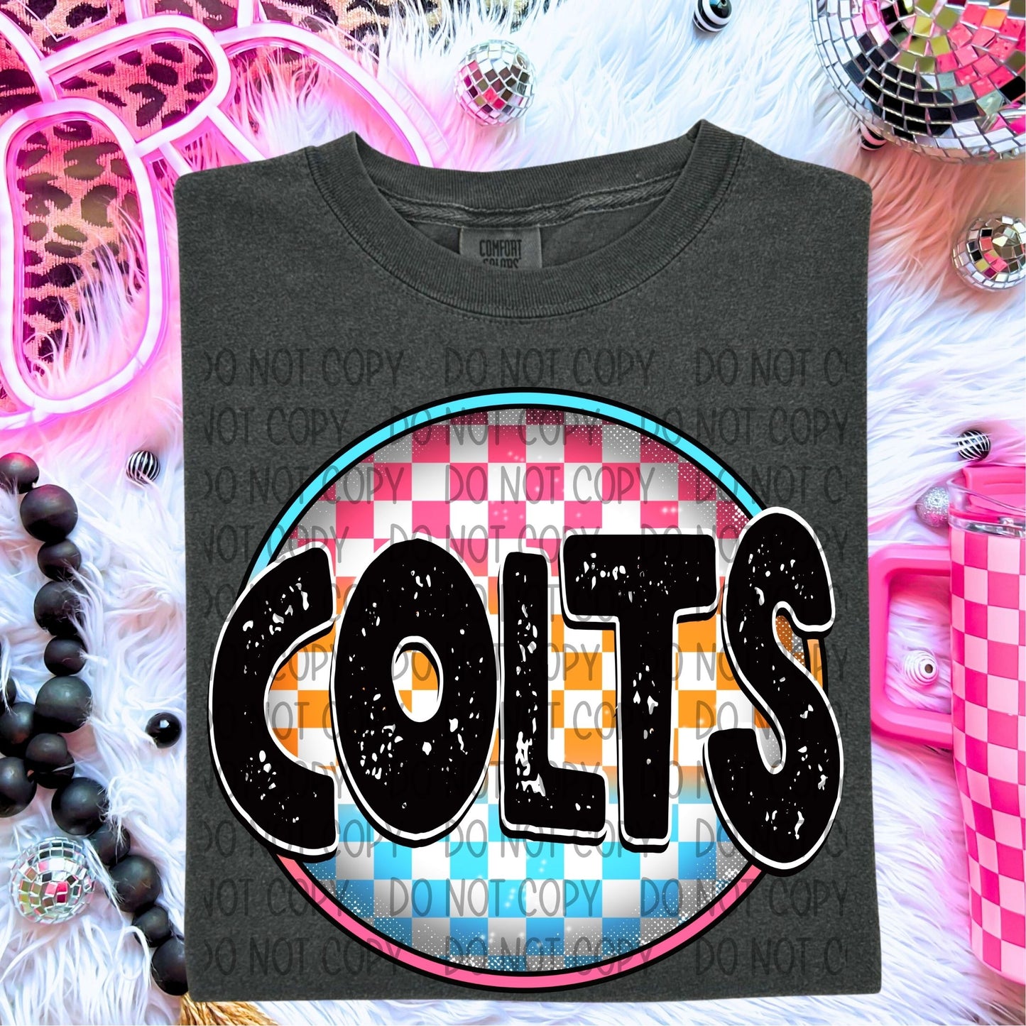 Neon Checkered Mascots DTF Transfer