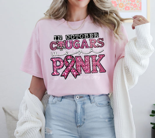 In October Cougars Wear Pink Mascot DTF Transfer