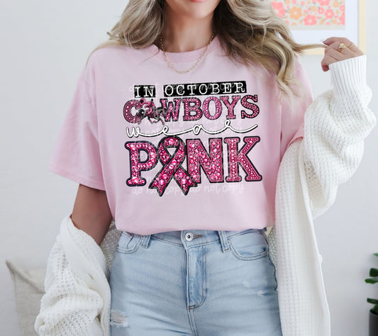 In October Cowboys Wear Pink Mascot DTF Transfer