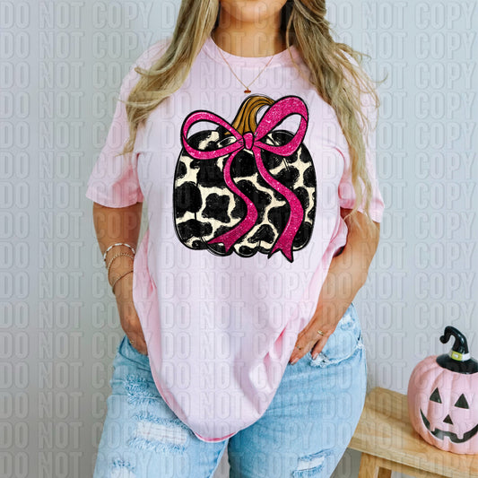 Cowhide Pink Glittery Pumpkin DTF Transfer